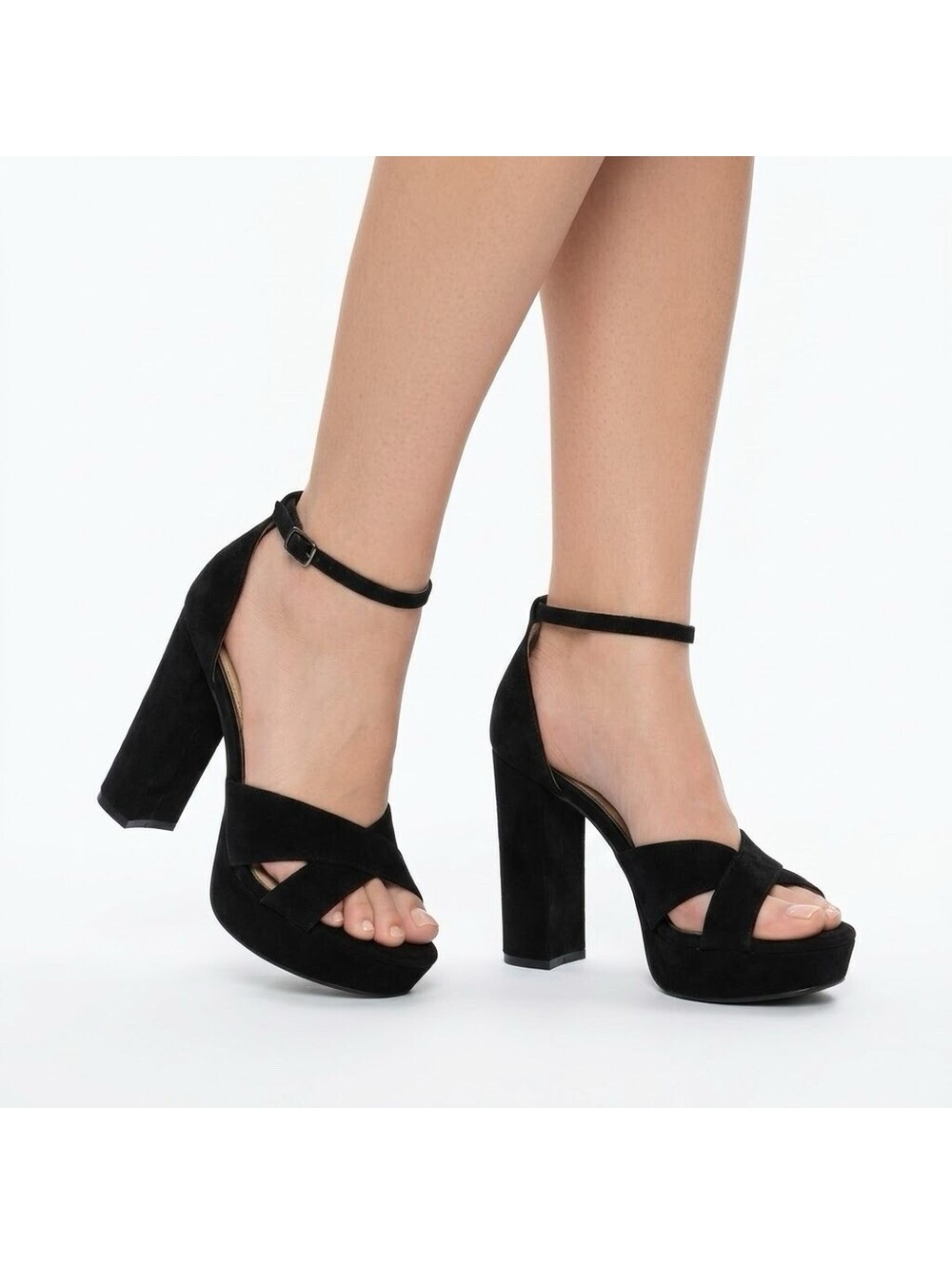 Jessica Simpson Black Suede Platform High Heels Ankle Strap Sandals Size 7.5 M